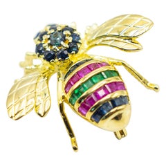 14 Karat Sapphire, Ruby and Emeralds Brooch