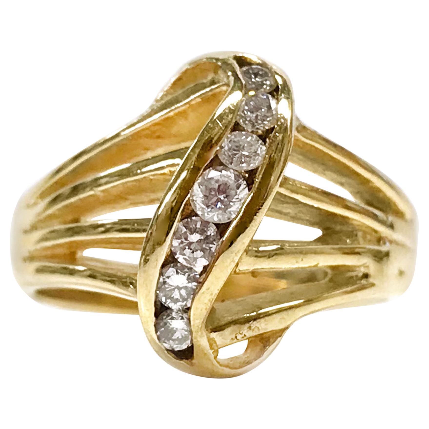 14 Karat Seven-Diamond Ring For Sale