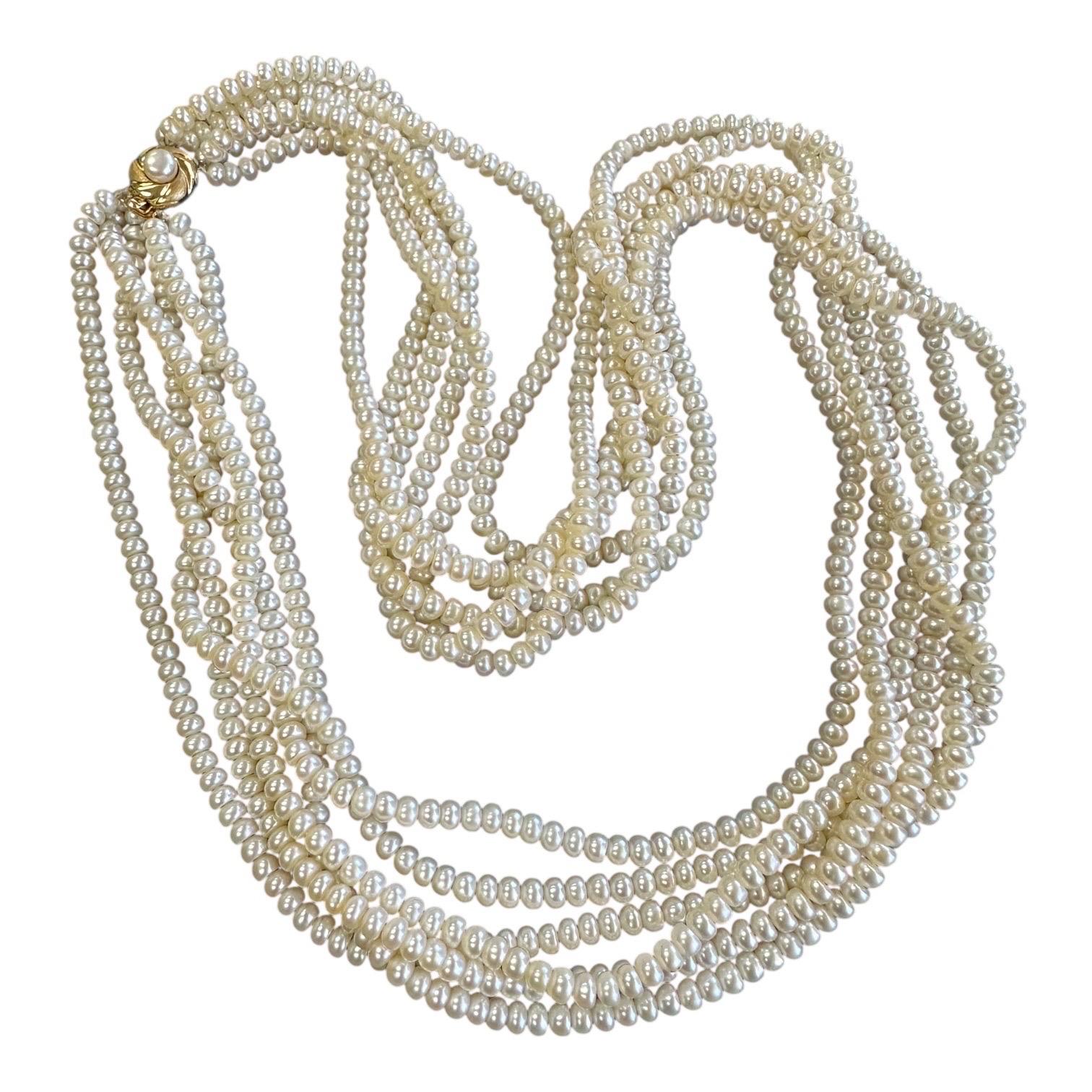 Collier de perles d'eau douce 14 carats à six brins (20 pouces) en vente 6