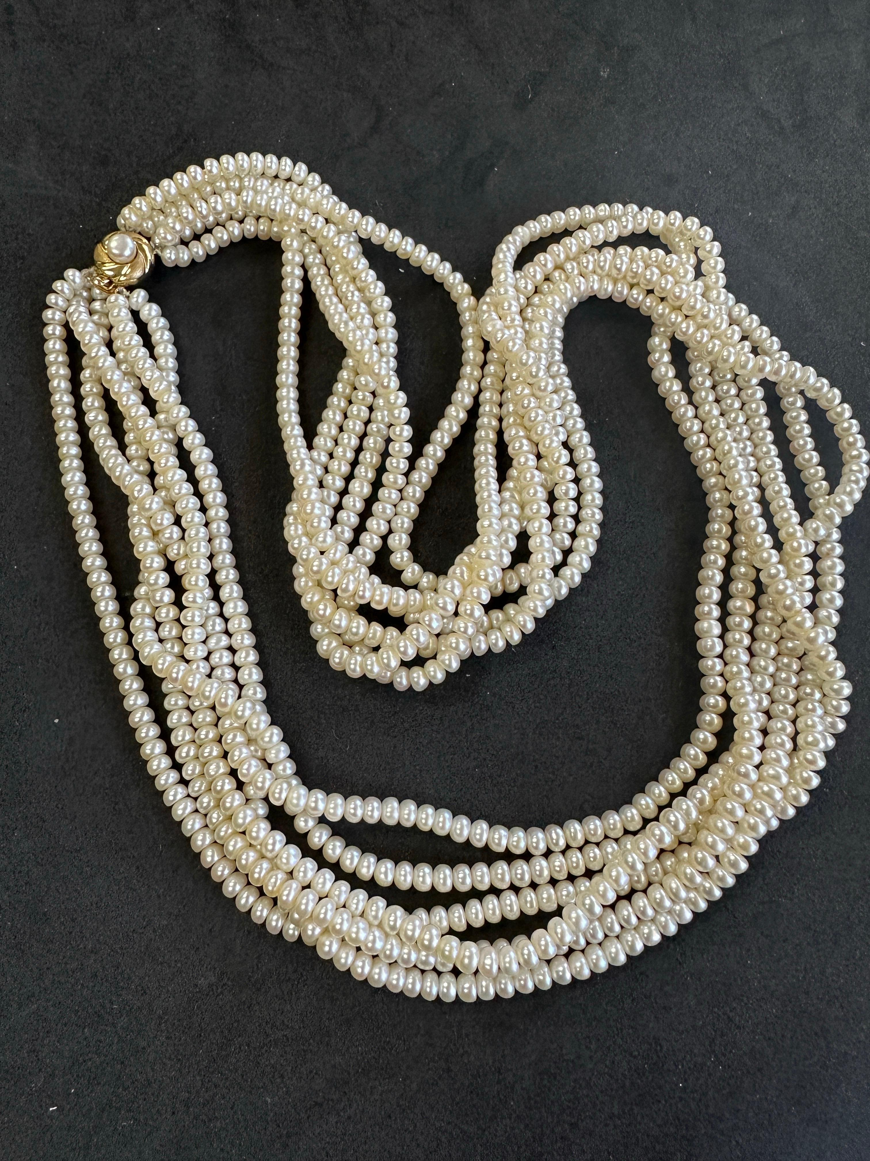 Collier de perles d'eau douce 14 carats à six brins (20 pouces) Excellent état - En vente à Laguna Hills, CA