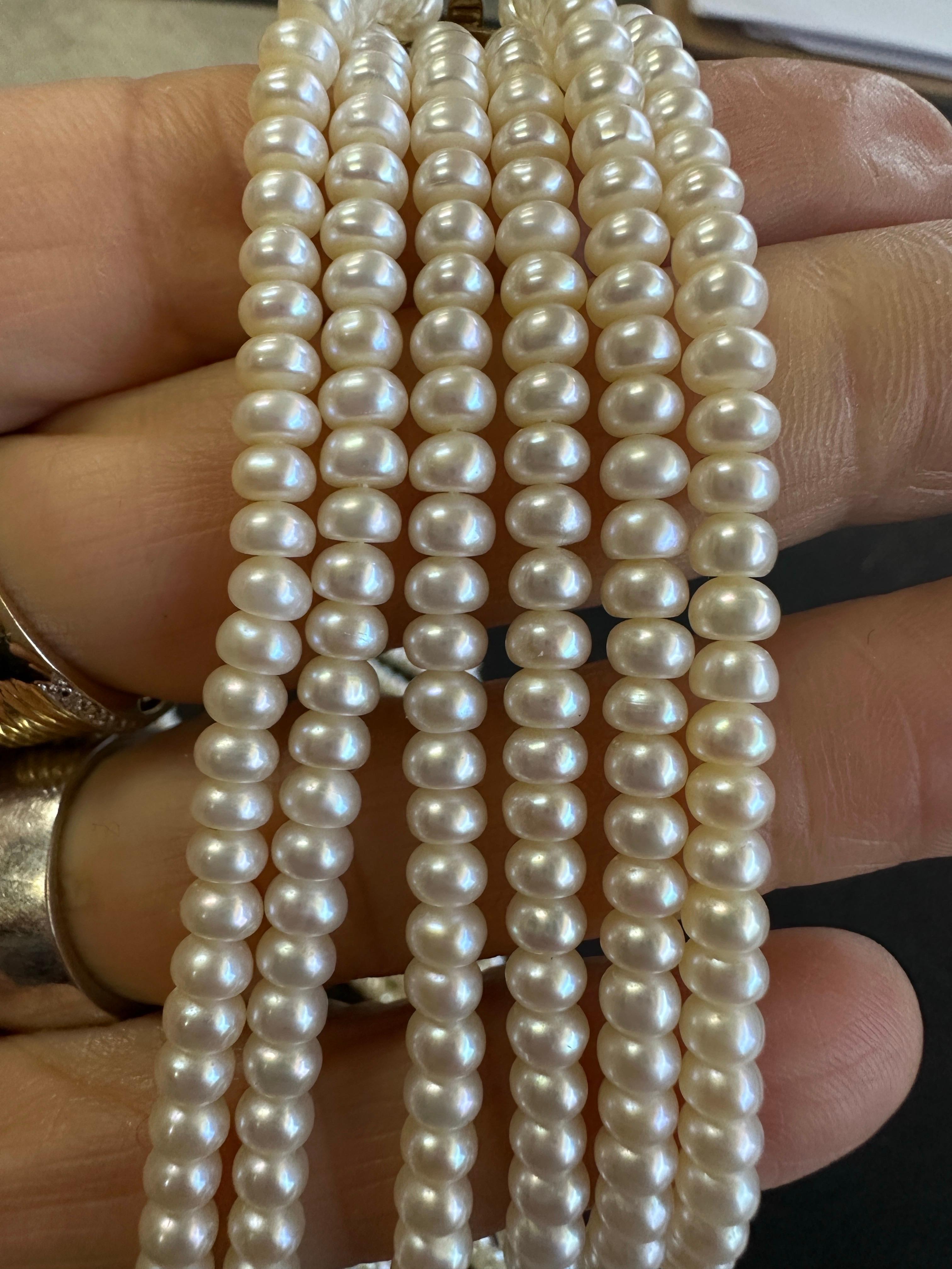 Collier de perles d'eau douce 14 carats à six brins (20 pouces) en vente 3