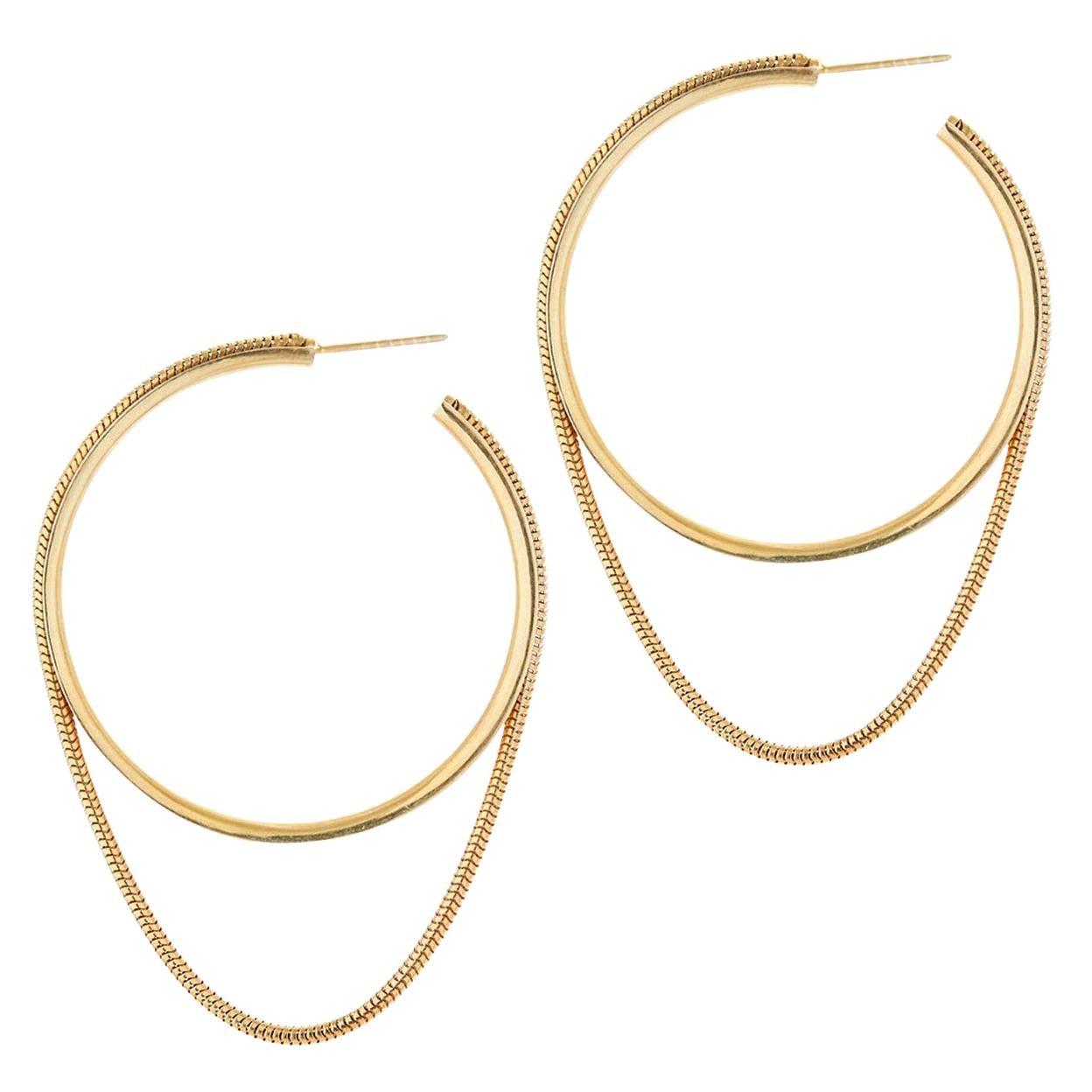 14 Karat Solid Gold Earrings Hoops Minimal Large Chain Greek Earrings For Sale