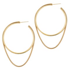 14 Karat Solid Gold Earrings Hoops Minimal Large Chain Greek Earrings