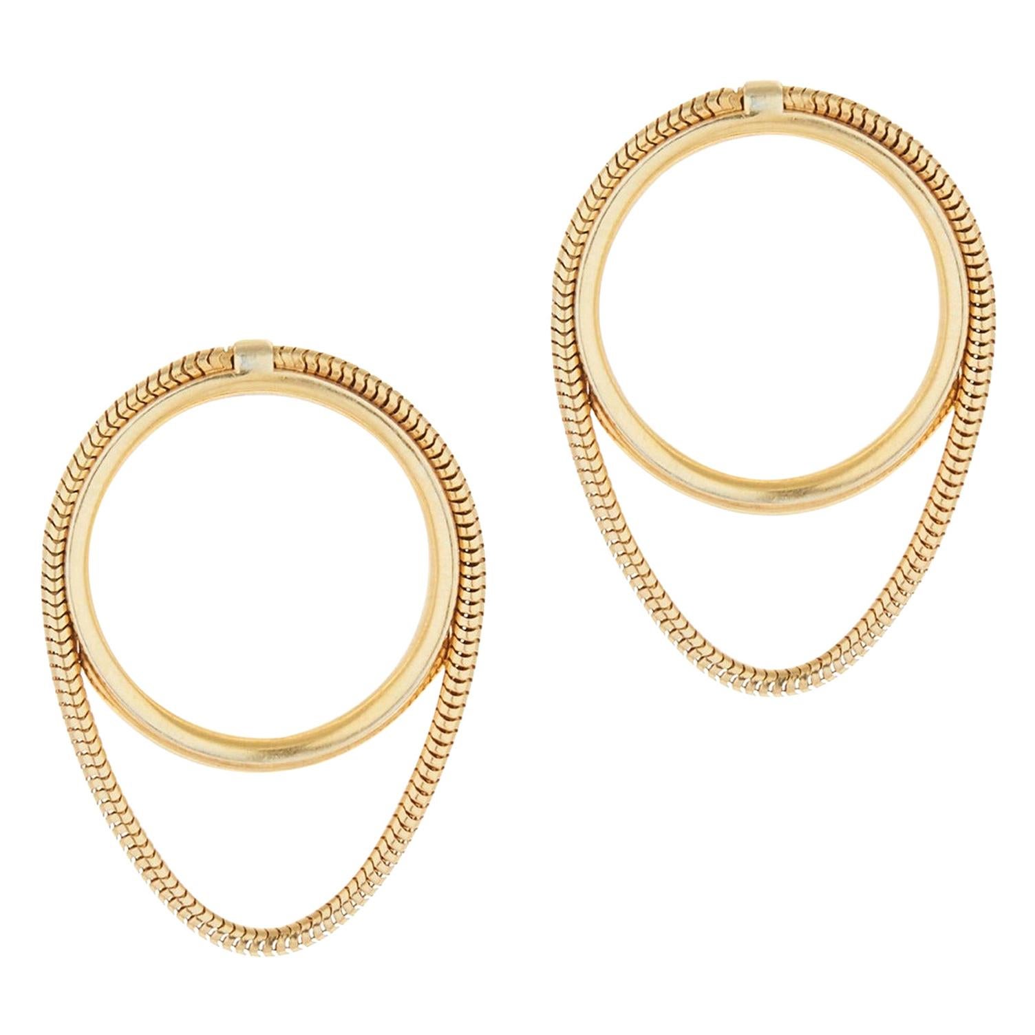 14 Karat Solid Gold Earrings Studs Snake Chain Minimal Greek Earrings For Sale
