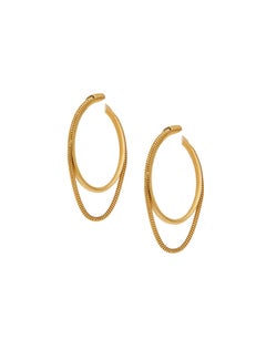 14 Karat Solid Gold Hoops Medium Minimal Round with Snake Chain Greek Earrings