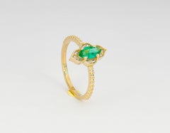 14 karat Solid Gold Ring with Natural Emerald and Diamonds