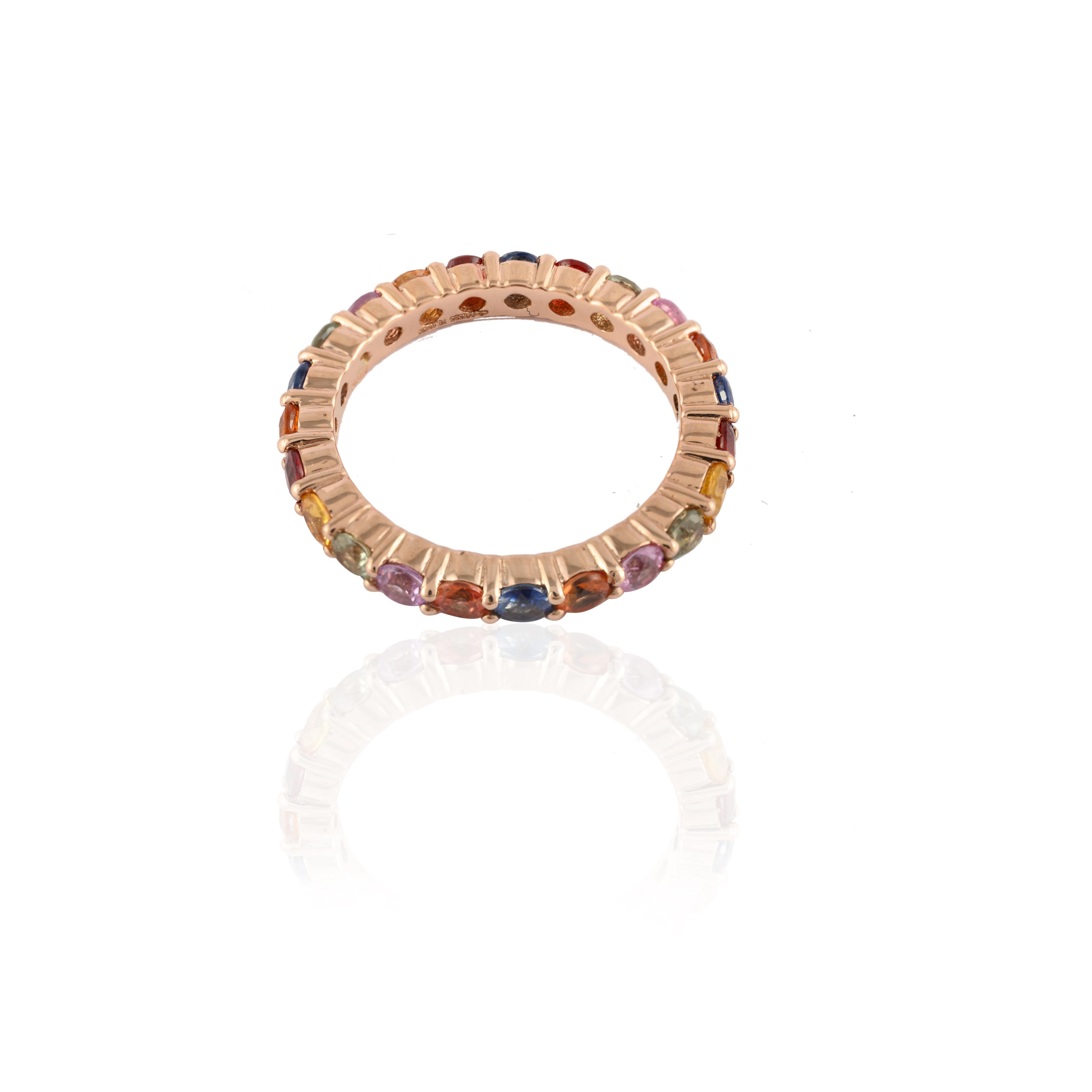 For Sale:  14 Karat Solid Rose Gold Eternity Band Ring with 2.18 Carat of Multi Sapphire 3