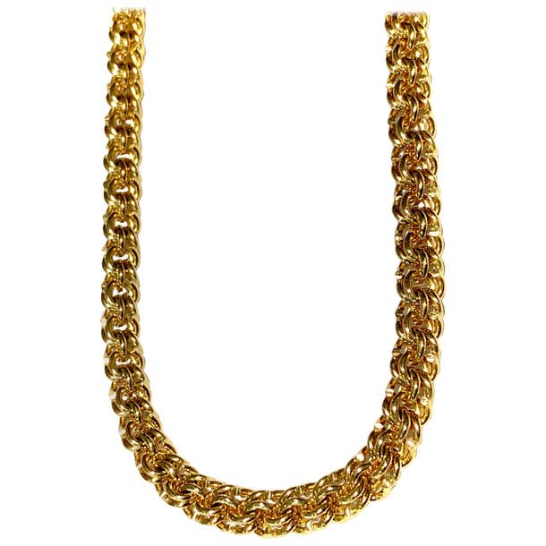 18 Karat Solid Yellow Gold Chain Necklace Handmade Men Women For Sale ...