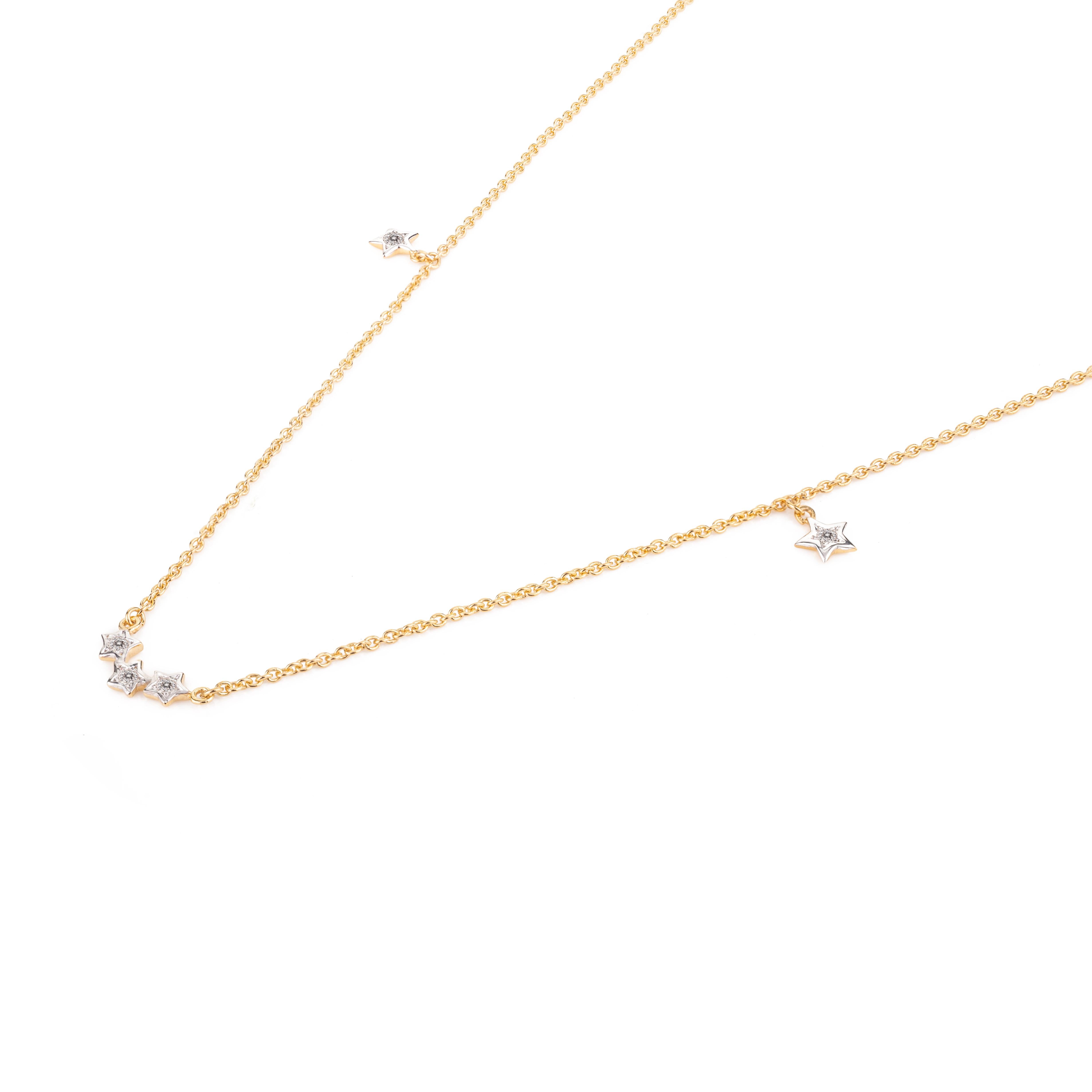 Modernist 14 Karat Solid Yellow Gold Diamond Star Everyday Necklace for Her For Sale