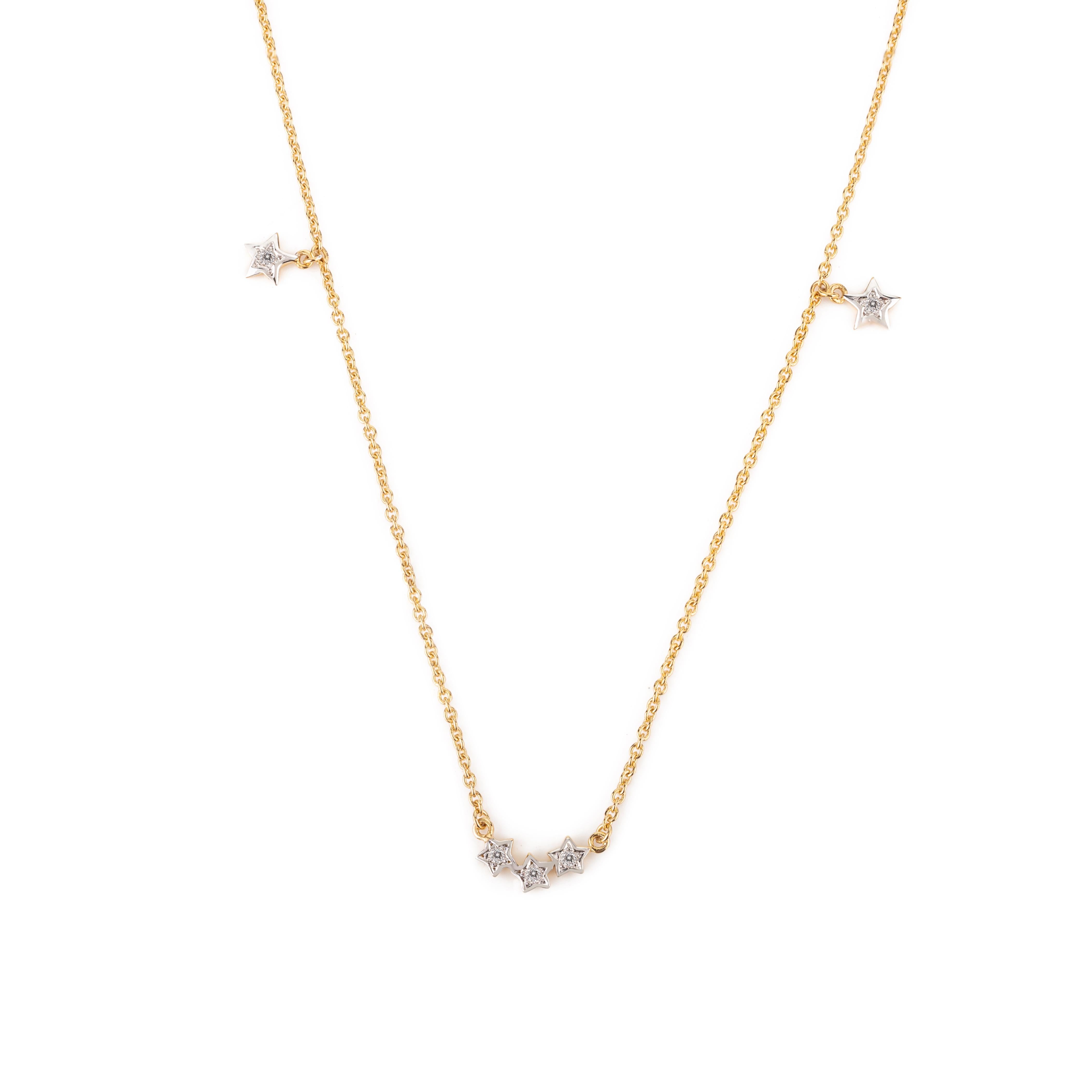 Women's 14 Karat Solid Yellow Gold Diamond Star Everyday Necklace for Her For Sale