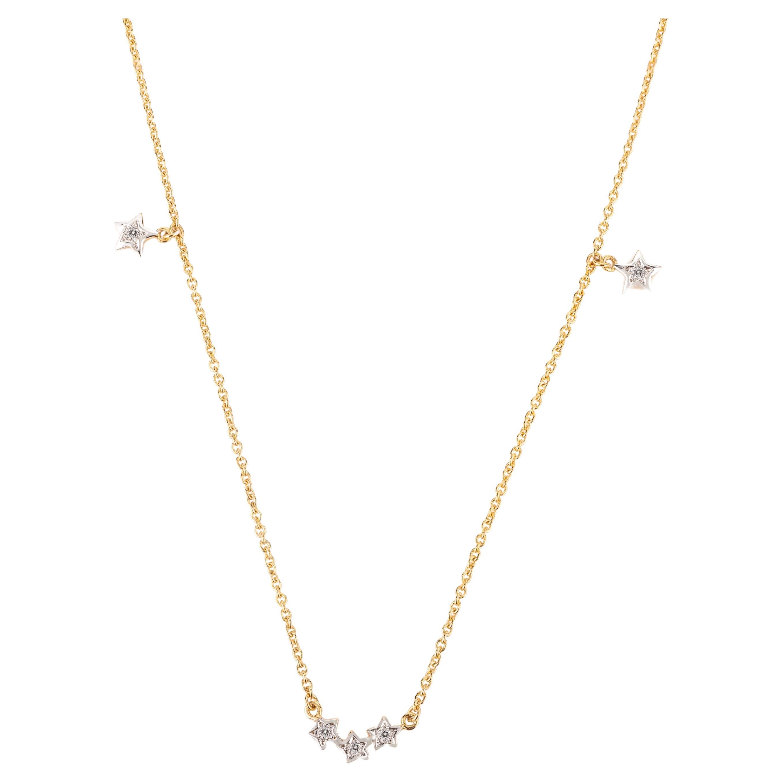 14 Karat Solid Yellow Gold Diamond Star Everyday Necklace for Her