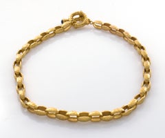 14 Karat Solid Yellow Gold Hammered Link Necklace with Sapphire Toggle Clasp