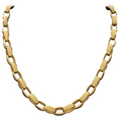 14 Karat Solid Yellow Gold Hammered Link Necklace with Sapphire Toggle Clasp