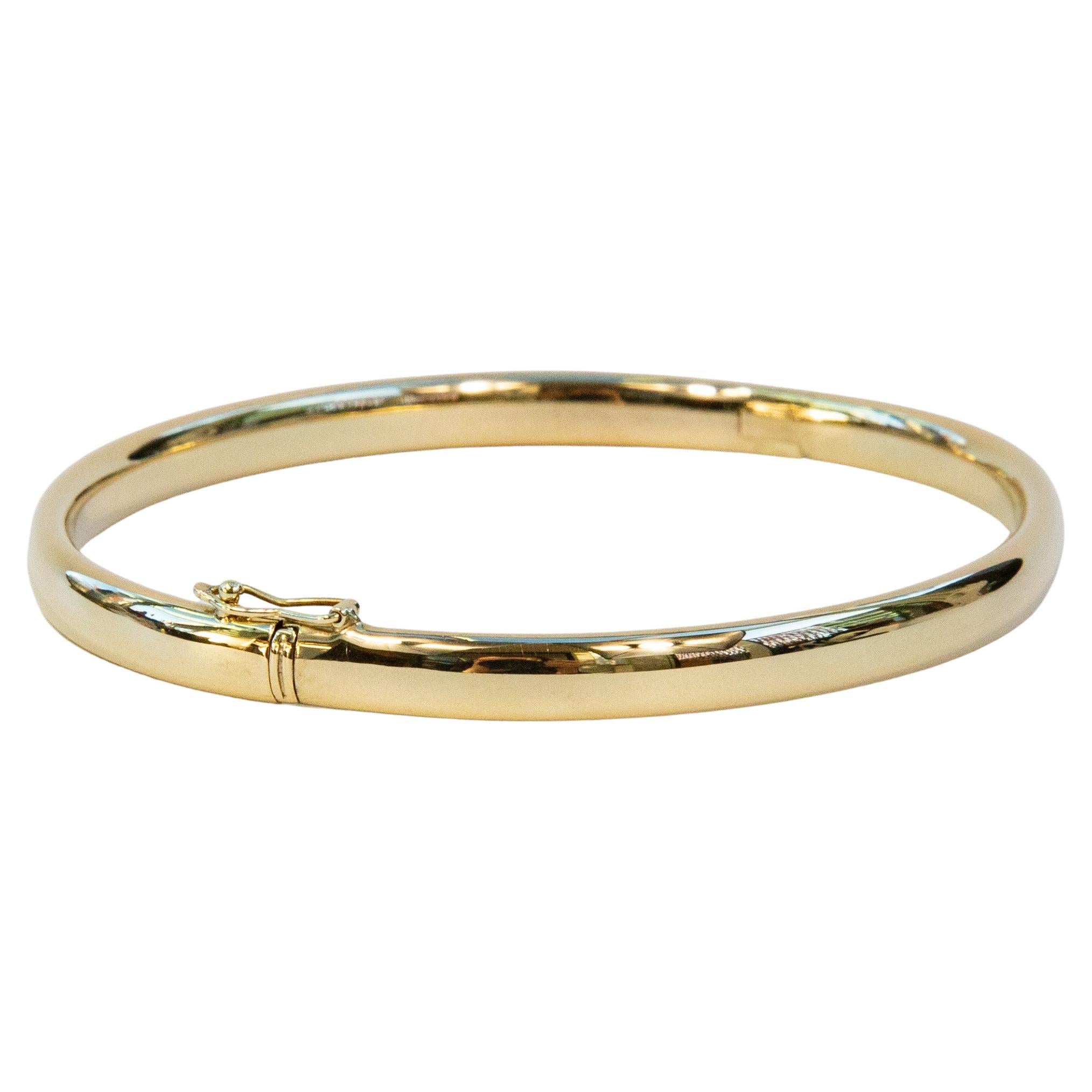14 Karat Solid Yellow Gold Hinged Bangle Rigid Bracelet