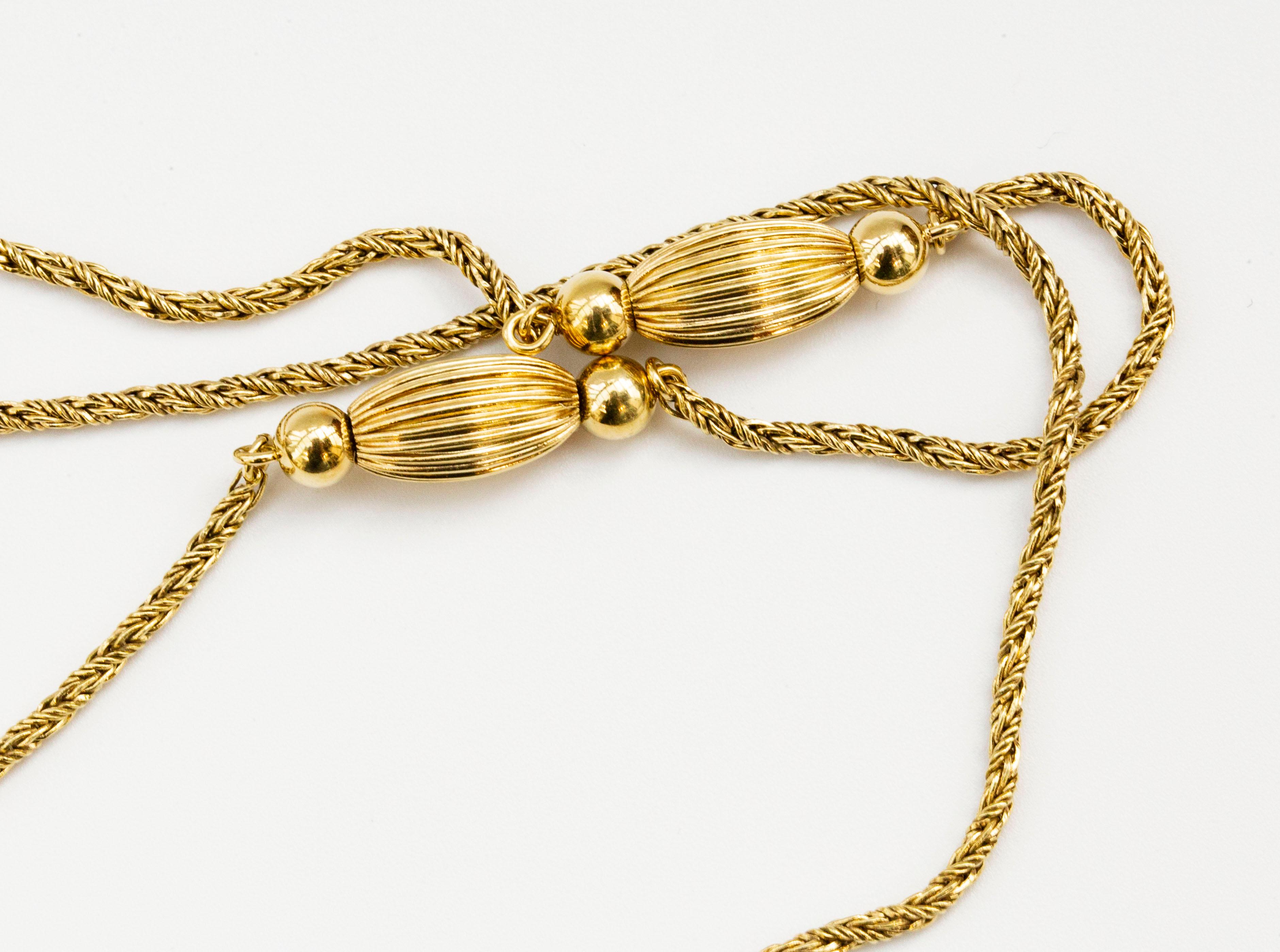 14 Karat Solid Yellow Gold Necklace with Balls and  Ribbed Spheres For Sale 3
