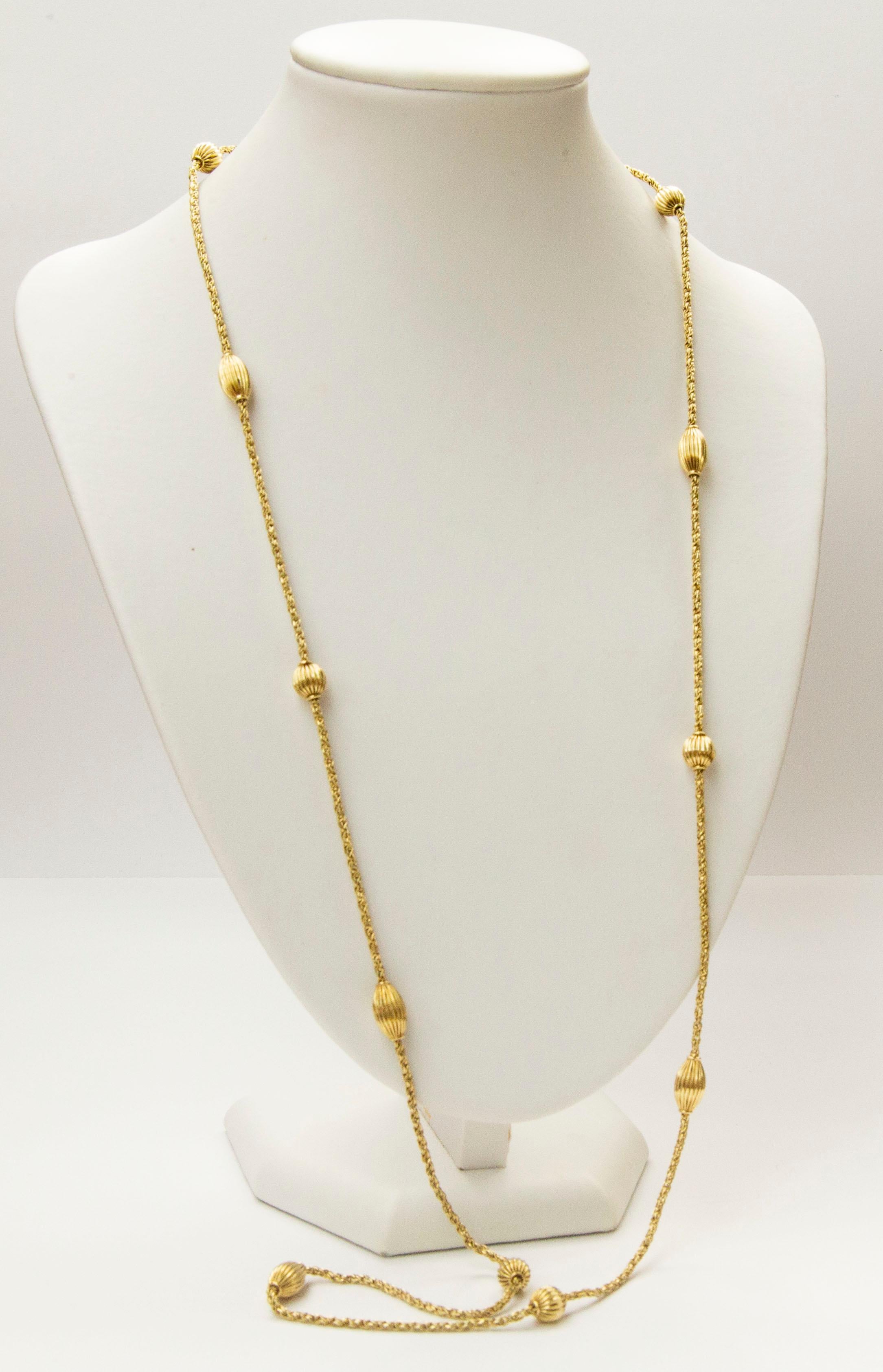 14 Karat Solid Yellow Gold Necklace with Ribbed Balls and Spheres 3