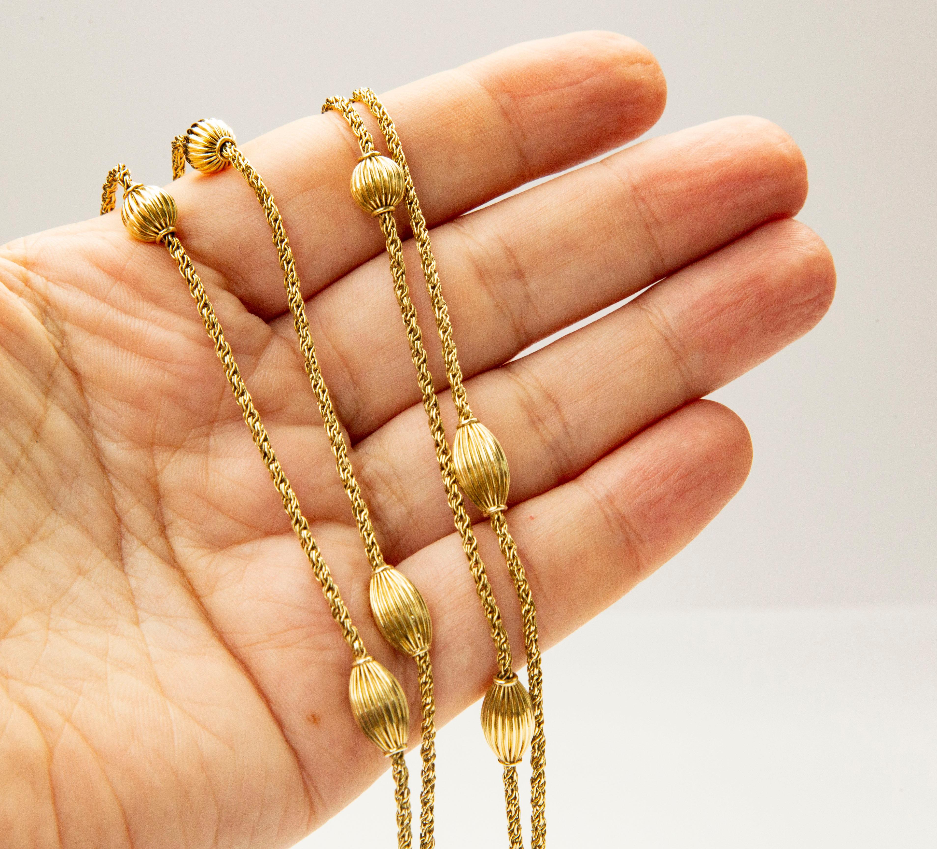 14 Karat Solid Yellow Gold Necklace with Ribbed Balls and Spheres 4