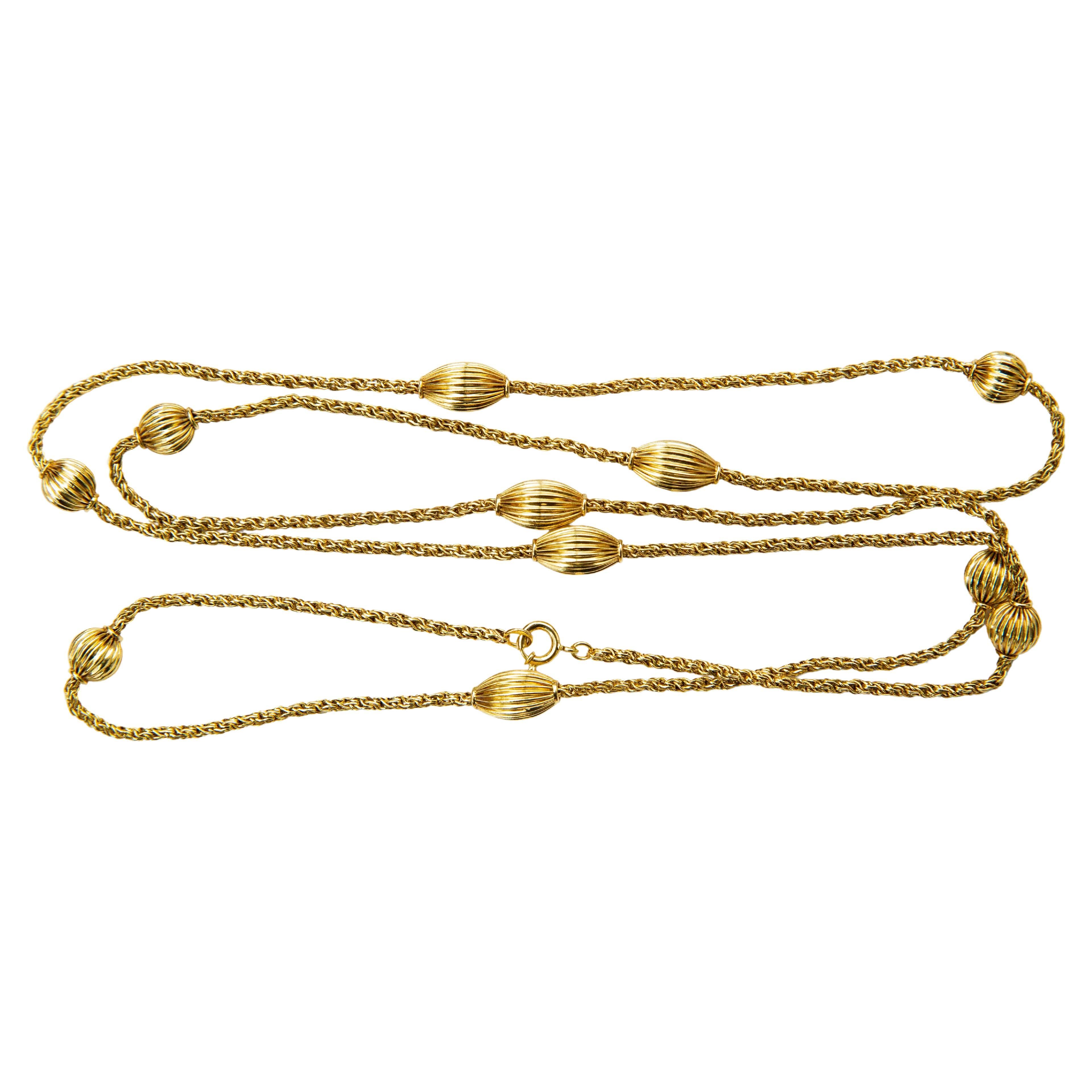 14 Karat Solid Yellow Gold Necklace with Ribbed Balls and Spheres