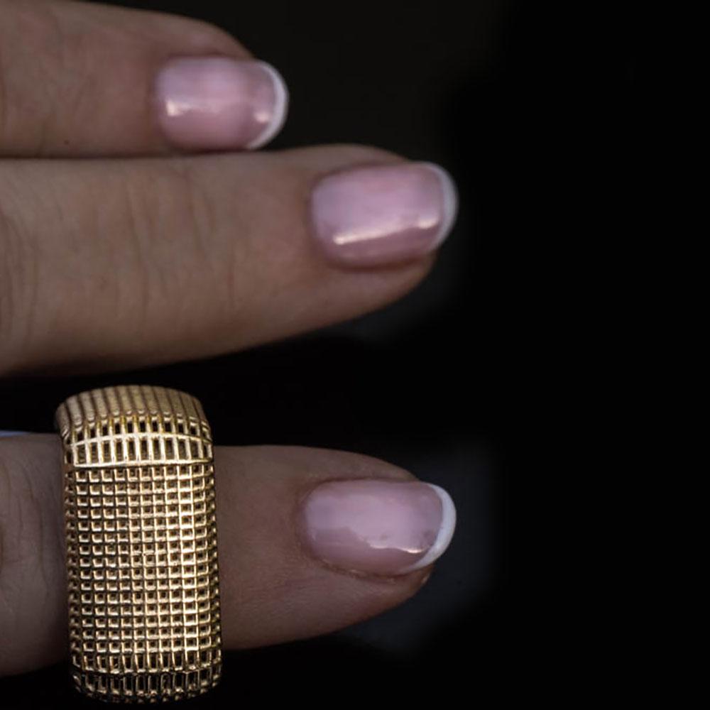 Contemporary 14 Karat Square Gold Unique Cocktail Statement Ring