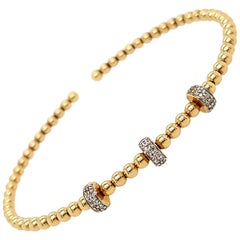 14 Karat Stainless Steel Flexible Bangle Bracelet 3 Diamond Bar Yellow Gold