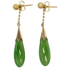 14 Karat Stardust Teardrop Jade Earrings