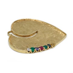 14 Karat Textured Stone Accented Heart Pendant