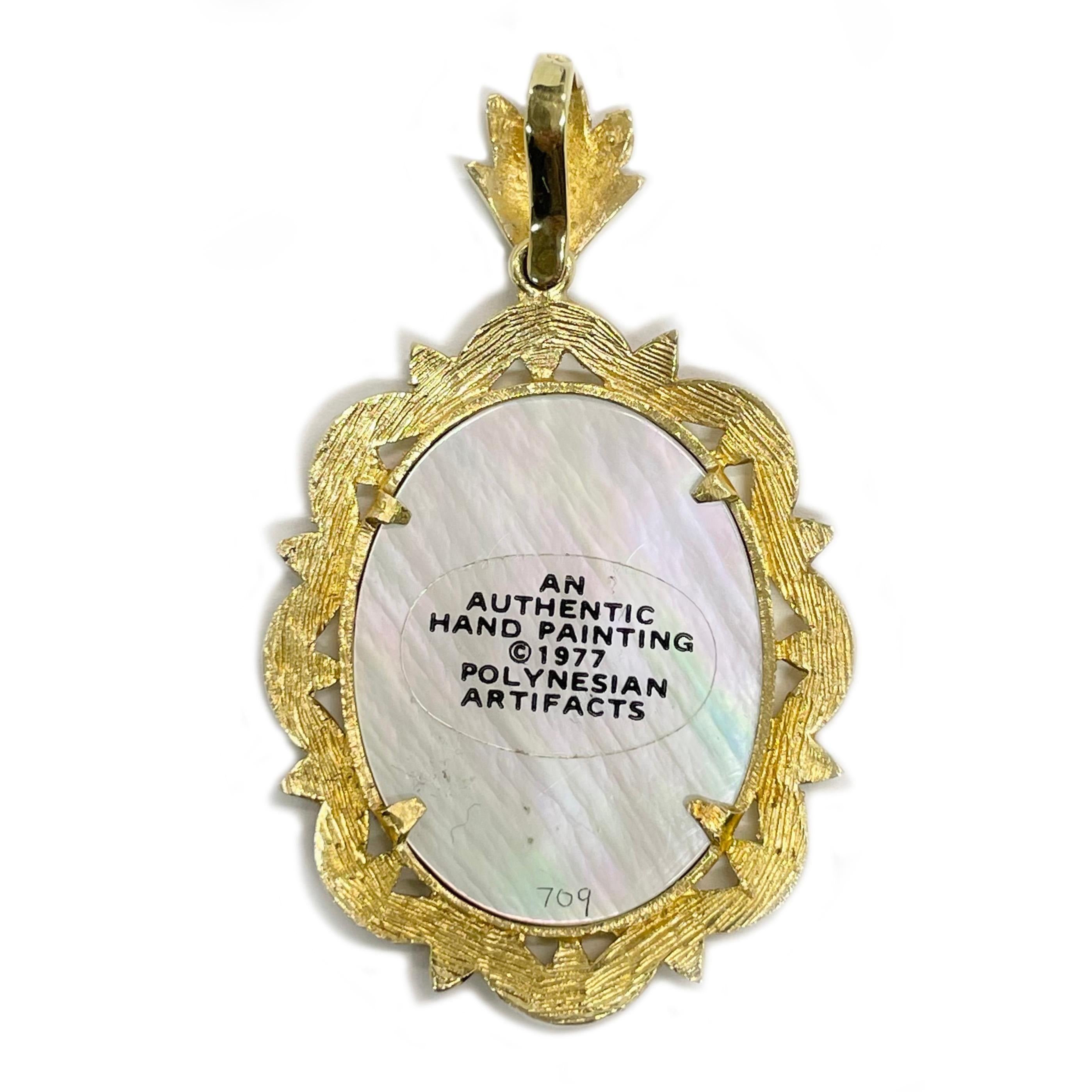 Pendentif MOP « The Spring » de 14 carats peint à la main #0709 Bon état - En vente à Palm Desert, CA