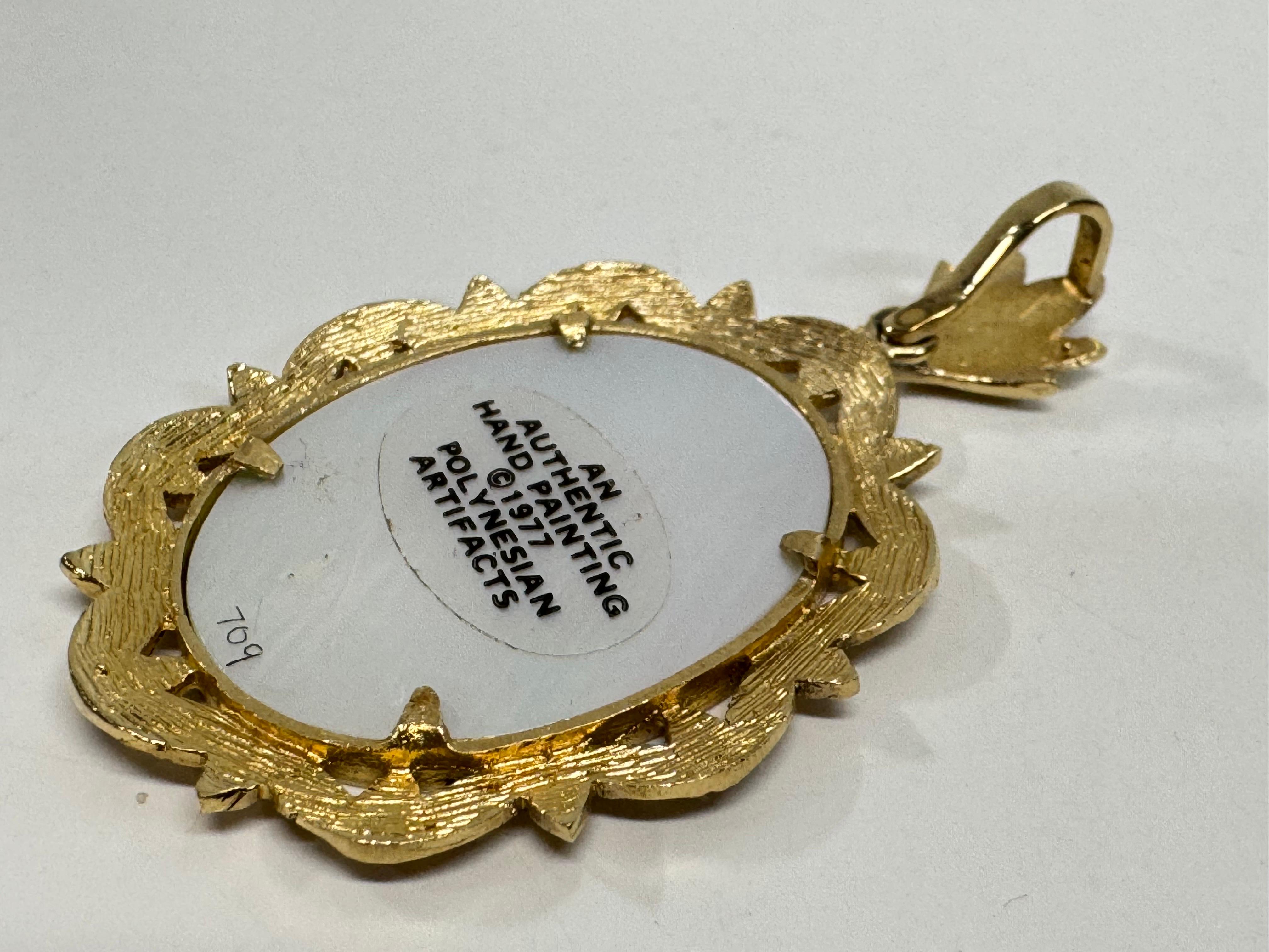Pendentif MOP « The Spring » de 14 carats peint à la main #0709 en vente 2