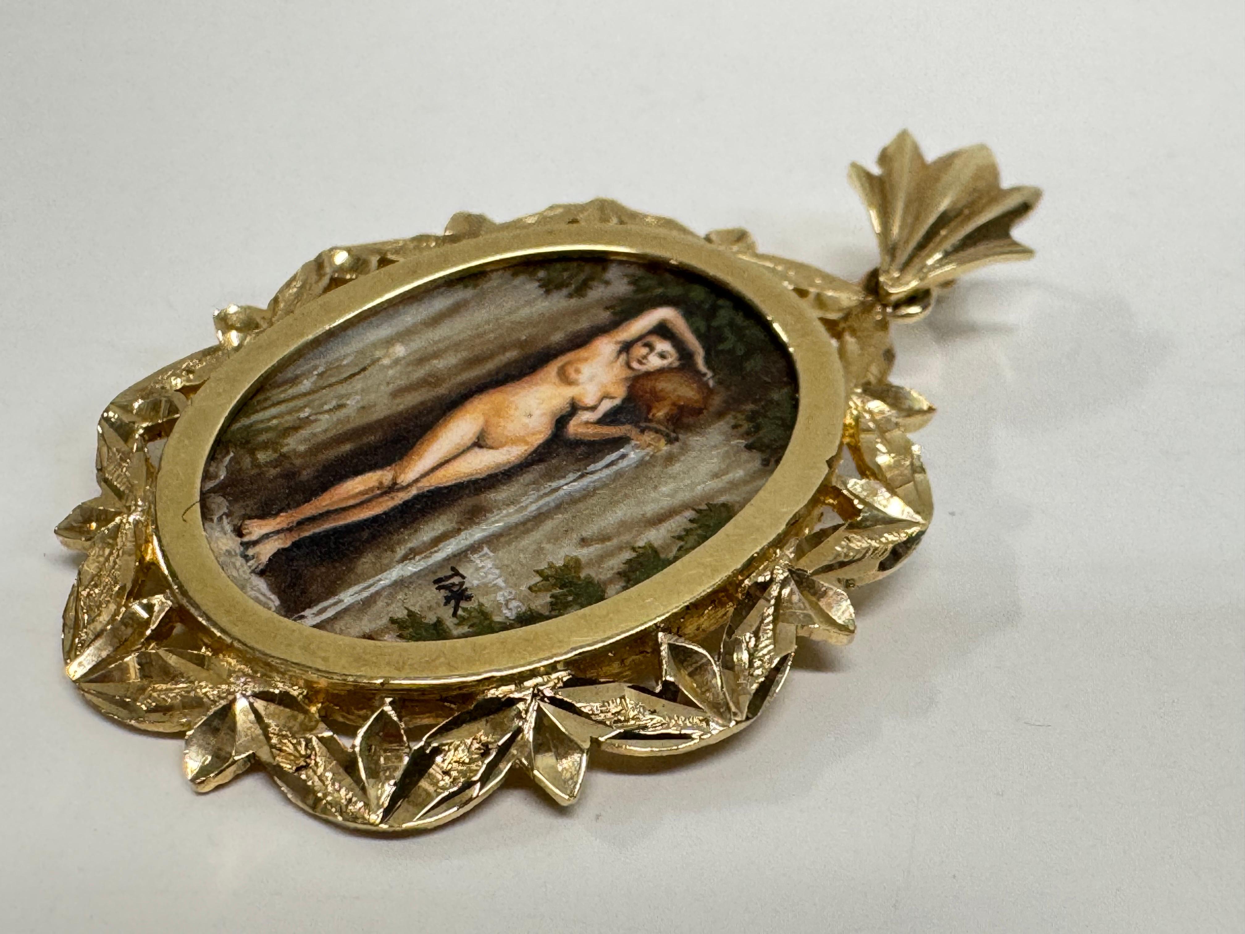 Pendentif MOP « The Spring » de 14 carats peint à la main #0709 en vente 4