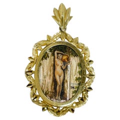 Vintage 14 Karat 'The Spring' Masterpiece Hand Painted MOP Pendant #0709
