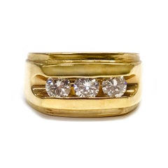 14K Yellow Gold Three-Stone Diamond Ring, Circa 1980s, Unisex, 0.75ct