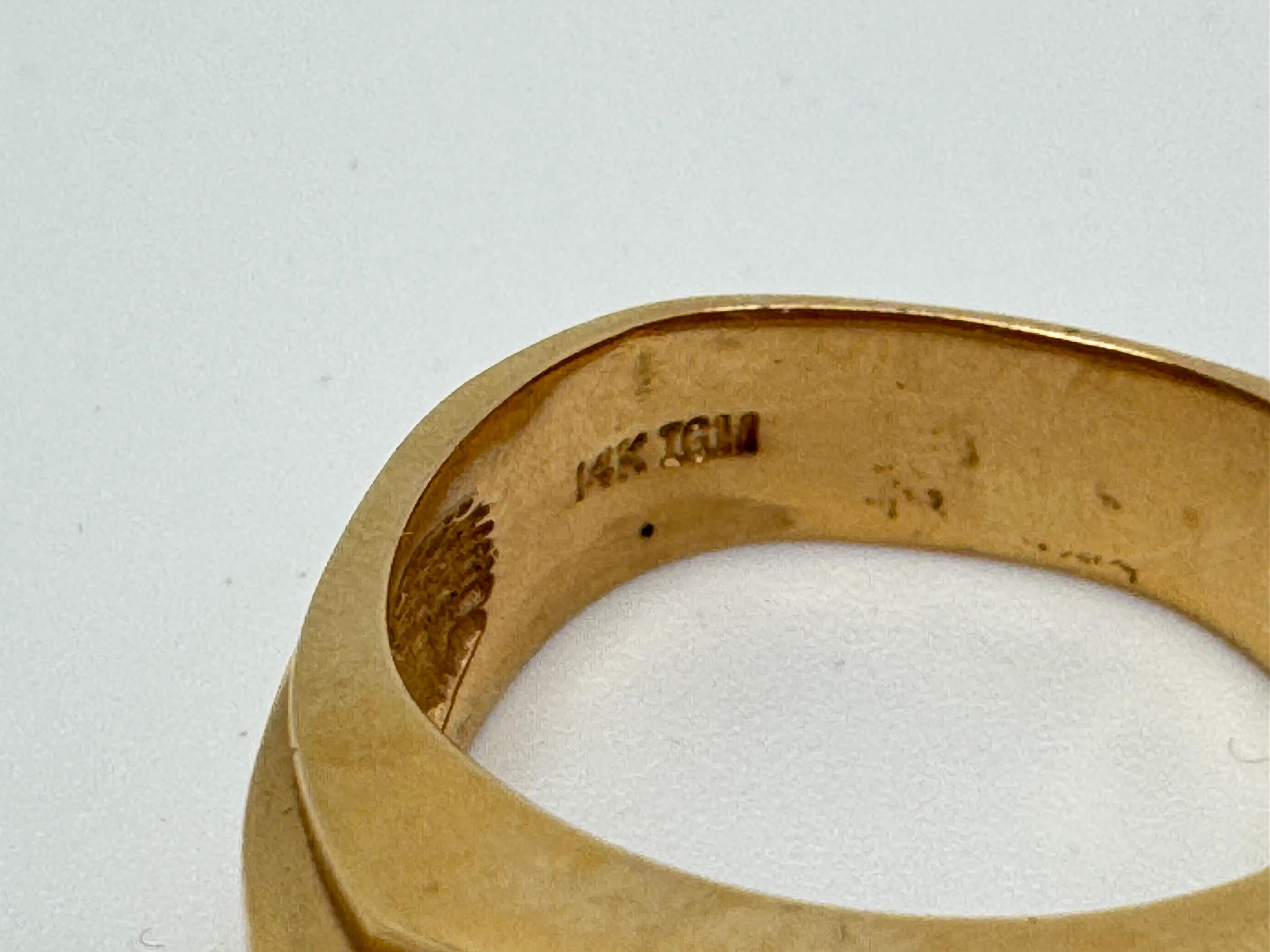 Round Cut 14 Karat Three Diamond Wide Ring For Sale