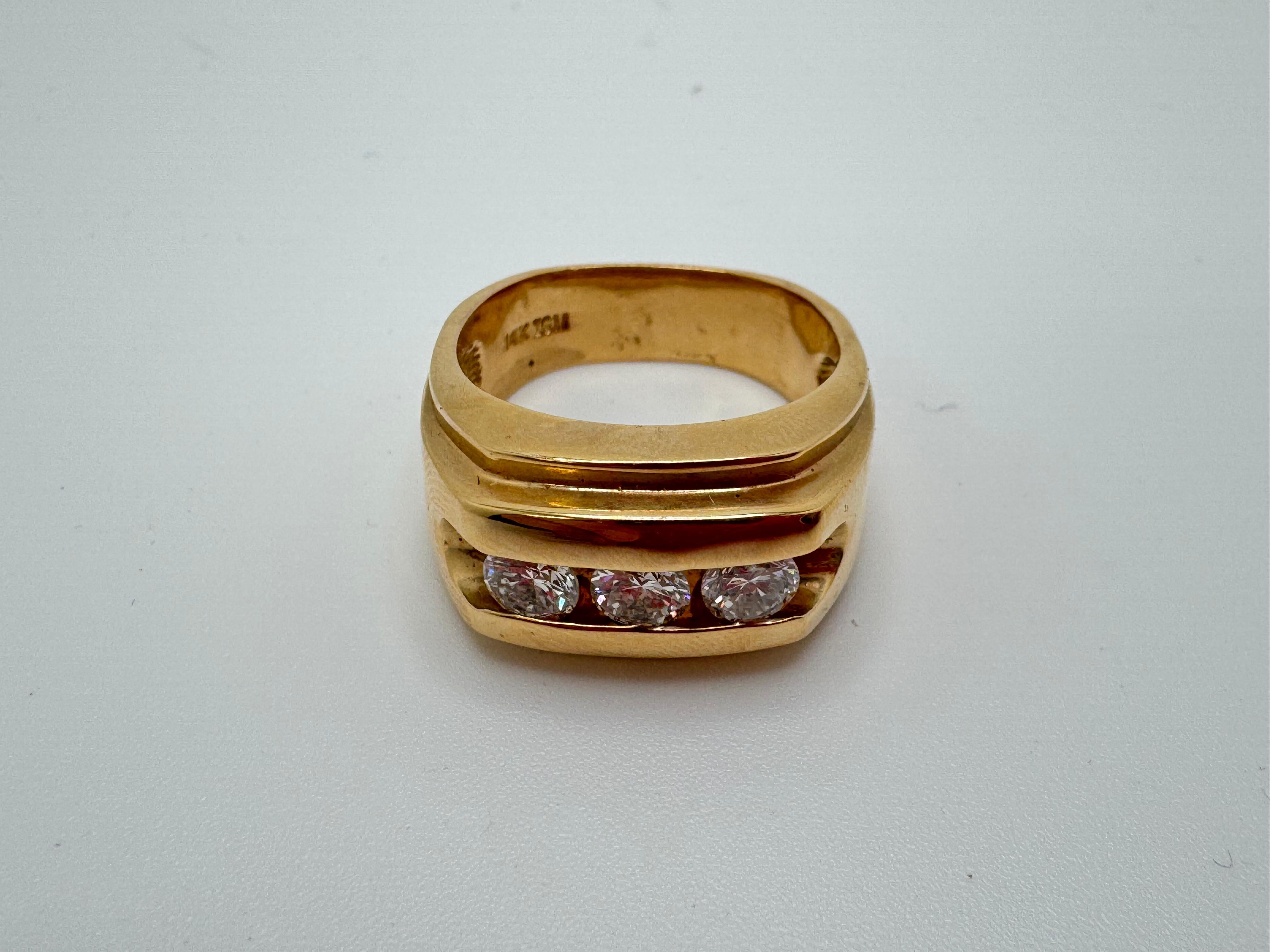 14 Karat Three Diamond Wide Ring In Good Condition For Sale In Palm Desert, CA
