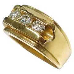 Vintage 14 Karat Three Diamond Wide Ring