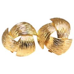 14 Karat Three-Dimensional Bark Finish Clip Earrings*