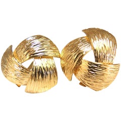 14 Karat Three-Dimensional Bark Finish Clip Earrings