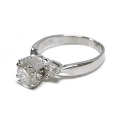 14K White Gold Three-Stone Diamond Engagement Ring, 1.27ctw