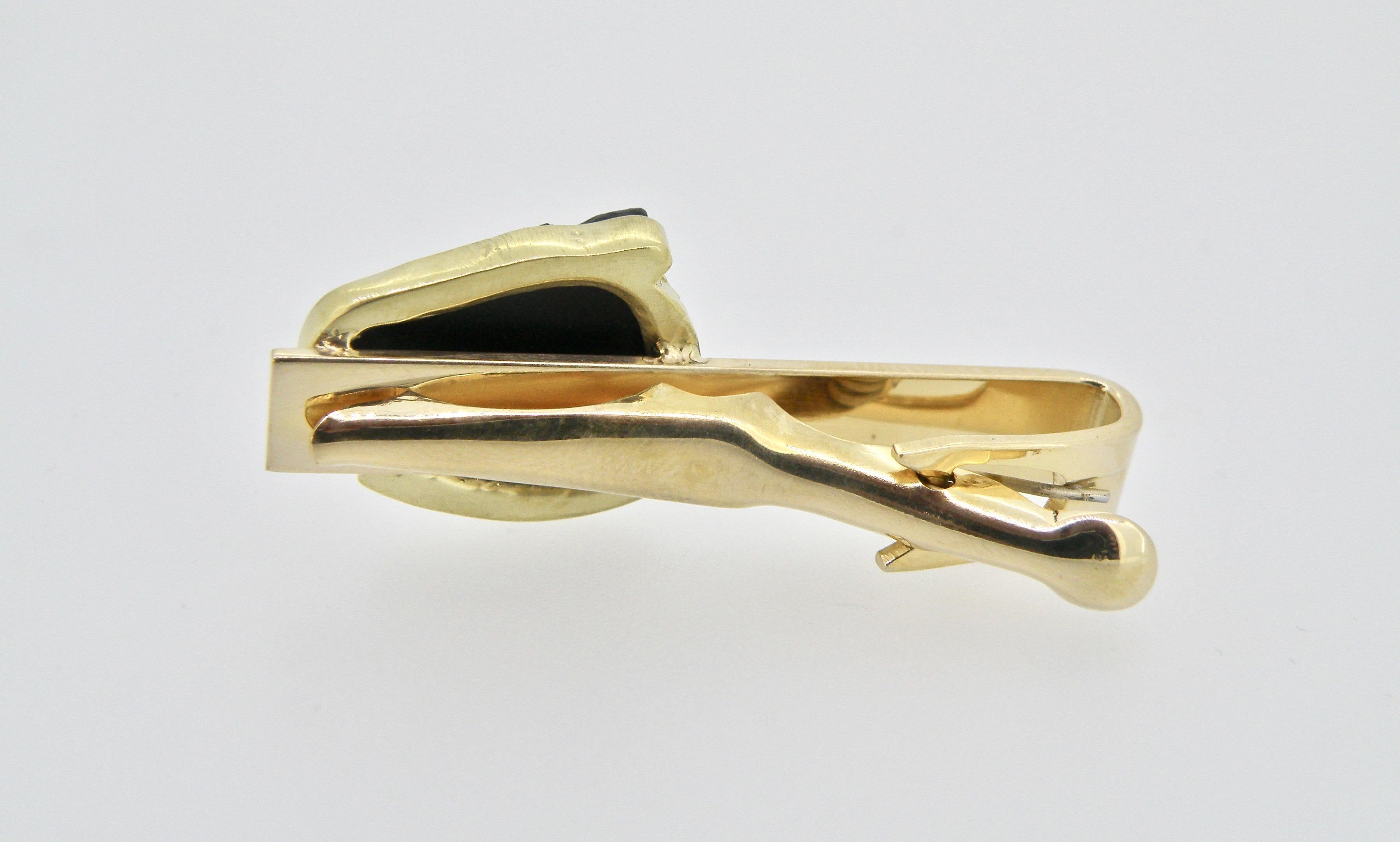 Contemporary 14 Karat Tie Bar with Carved Onyx Horse Head
