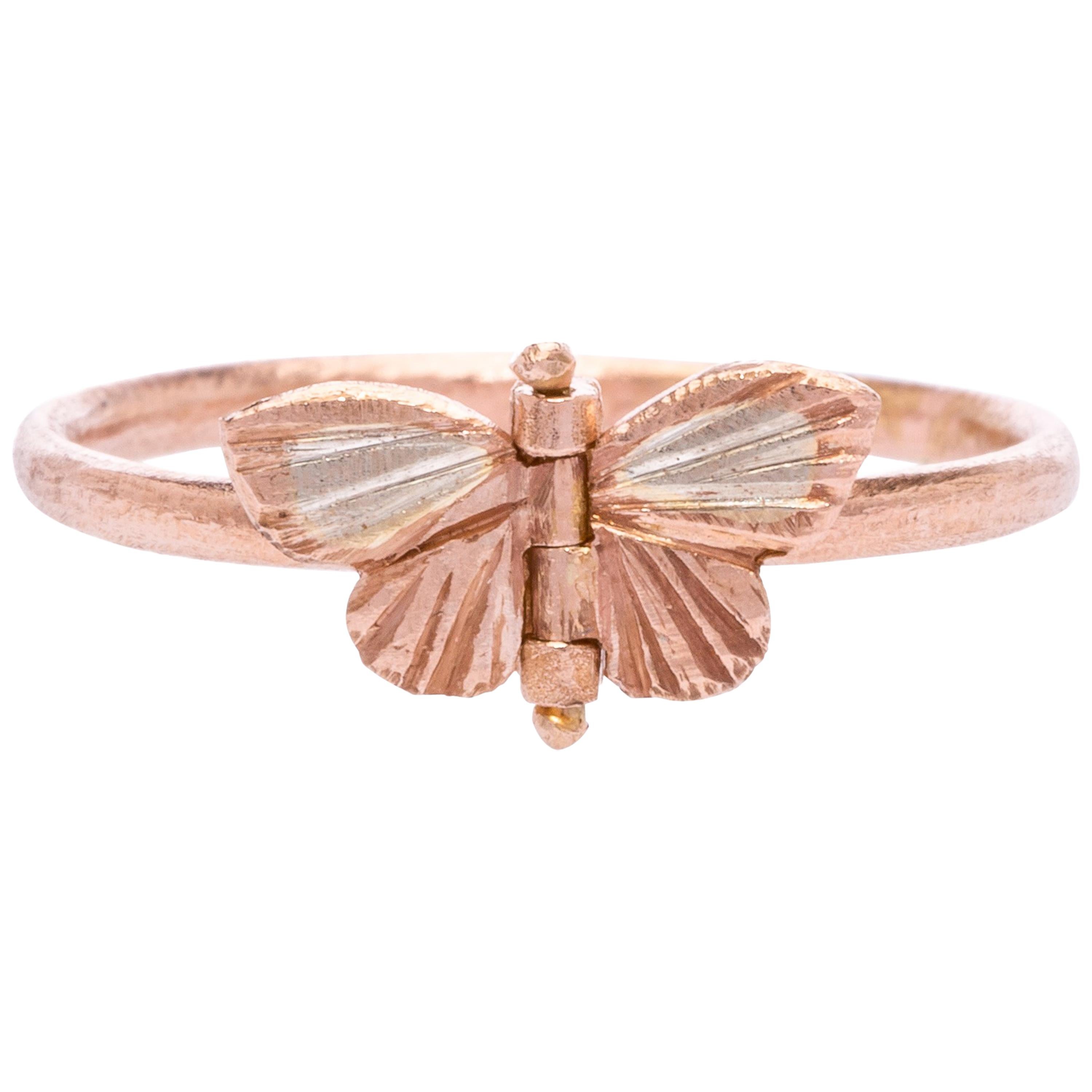 14 Karat Tiny Asterope Hinge Butterfly Ring For Sale