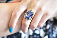 14 Karat Tri-Color Gold and Synthetic Sapphire Art Deco Cocktail Ring