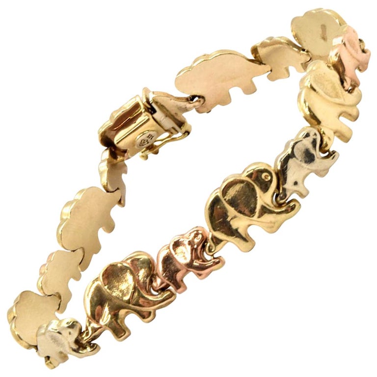 14 Karat TriColor Gold Elephant Link Bracelet at 1stDibs gold