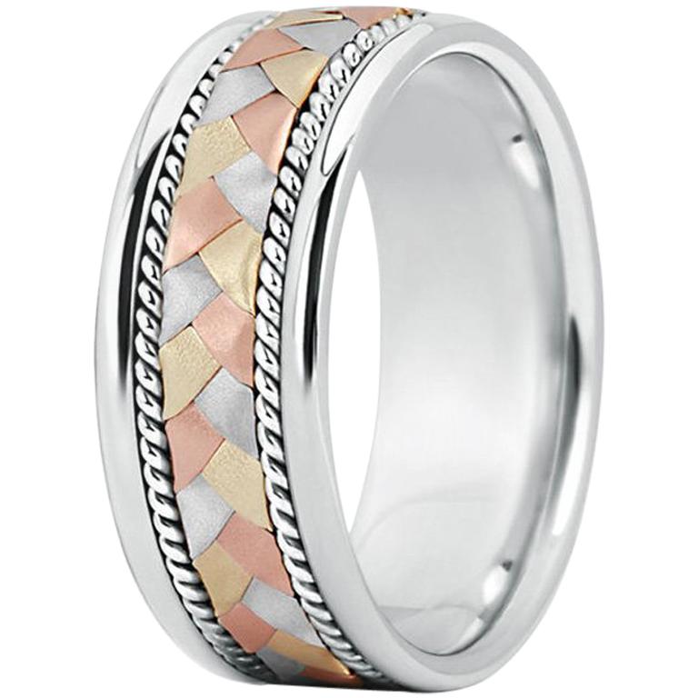 14 Karat Tri Color Gold Hand Braided Wedding Band For Sale