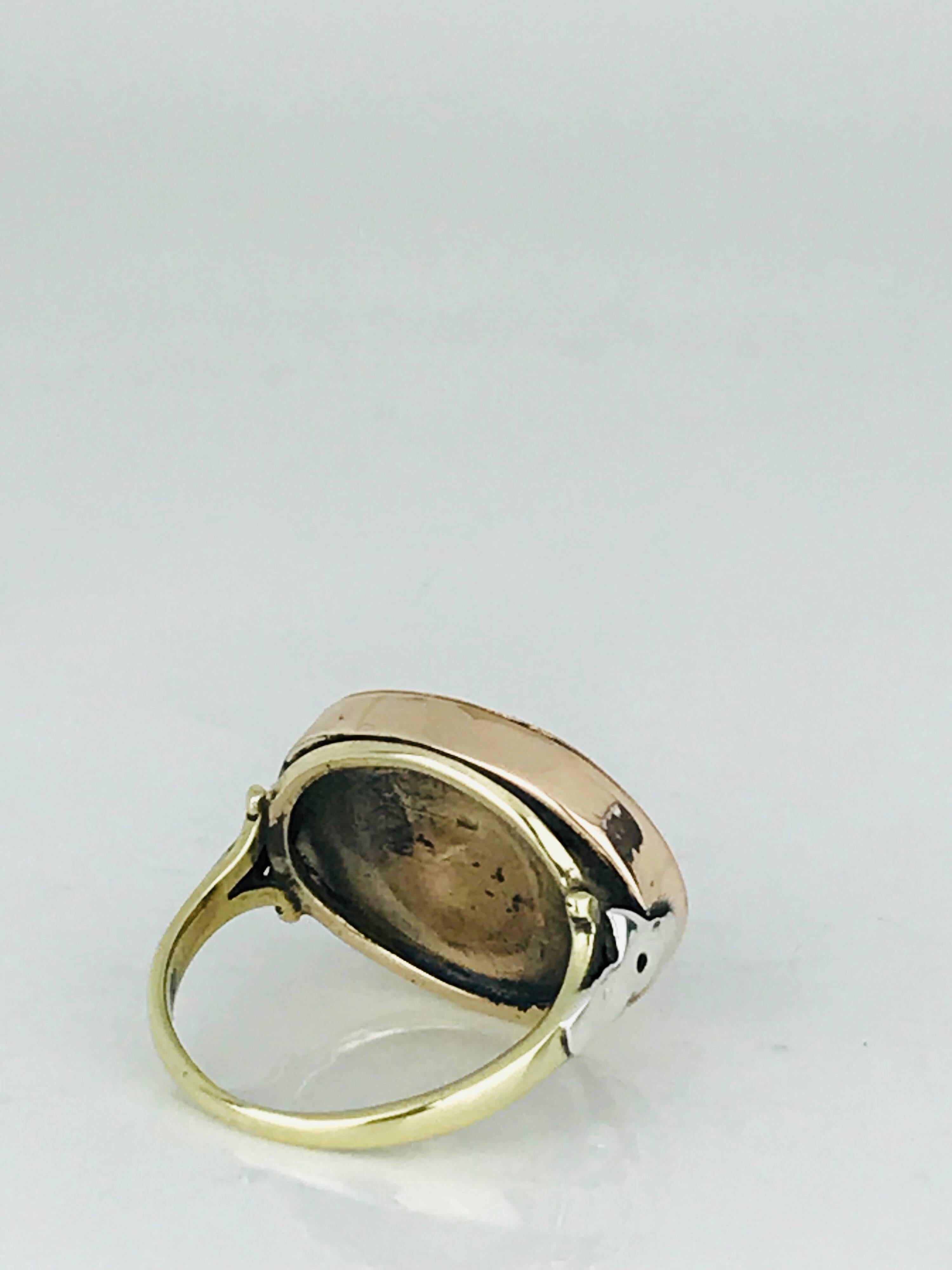 Women's 14 Karat Tri-Color Gold Ring, Intaglio Engraved, Oval Onyx Mythological Scene