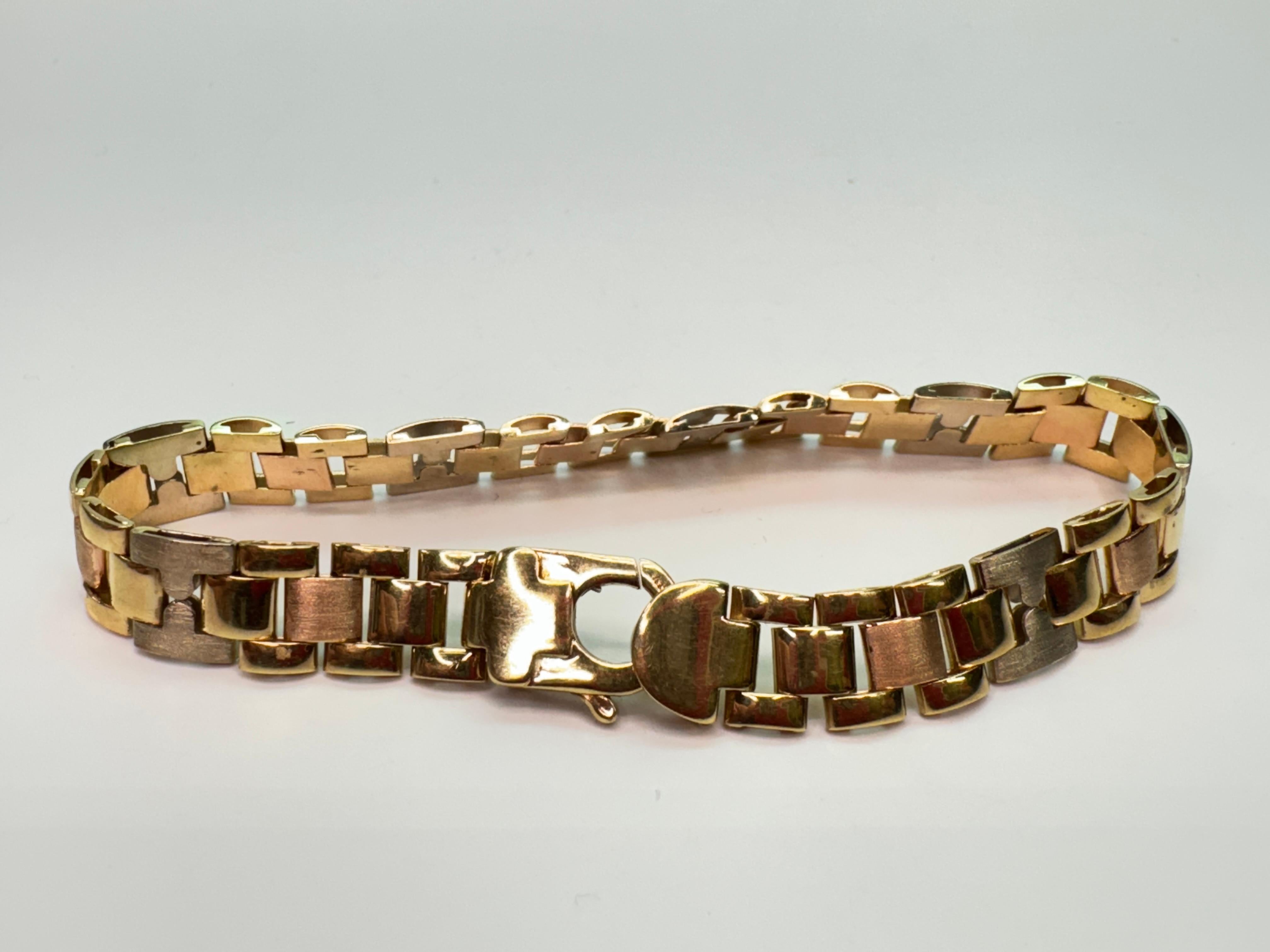 Bracelet à maillons tricolore 14 carats en vente 4