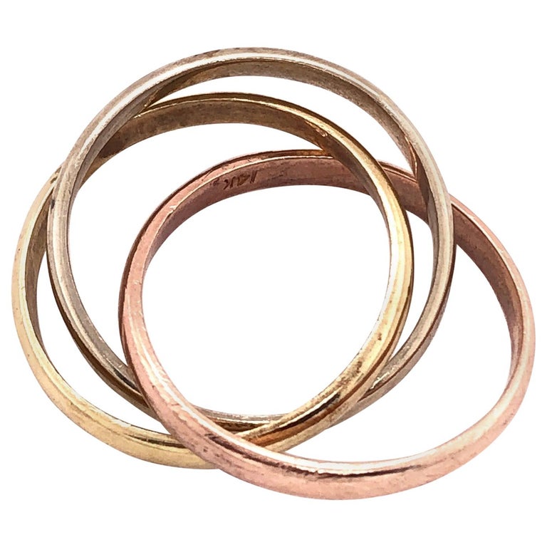 14 Karat Tri-Color White Yellow Rose Gold Three-Band Ring or Wedding ...