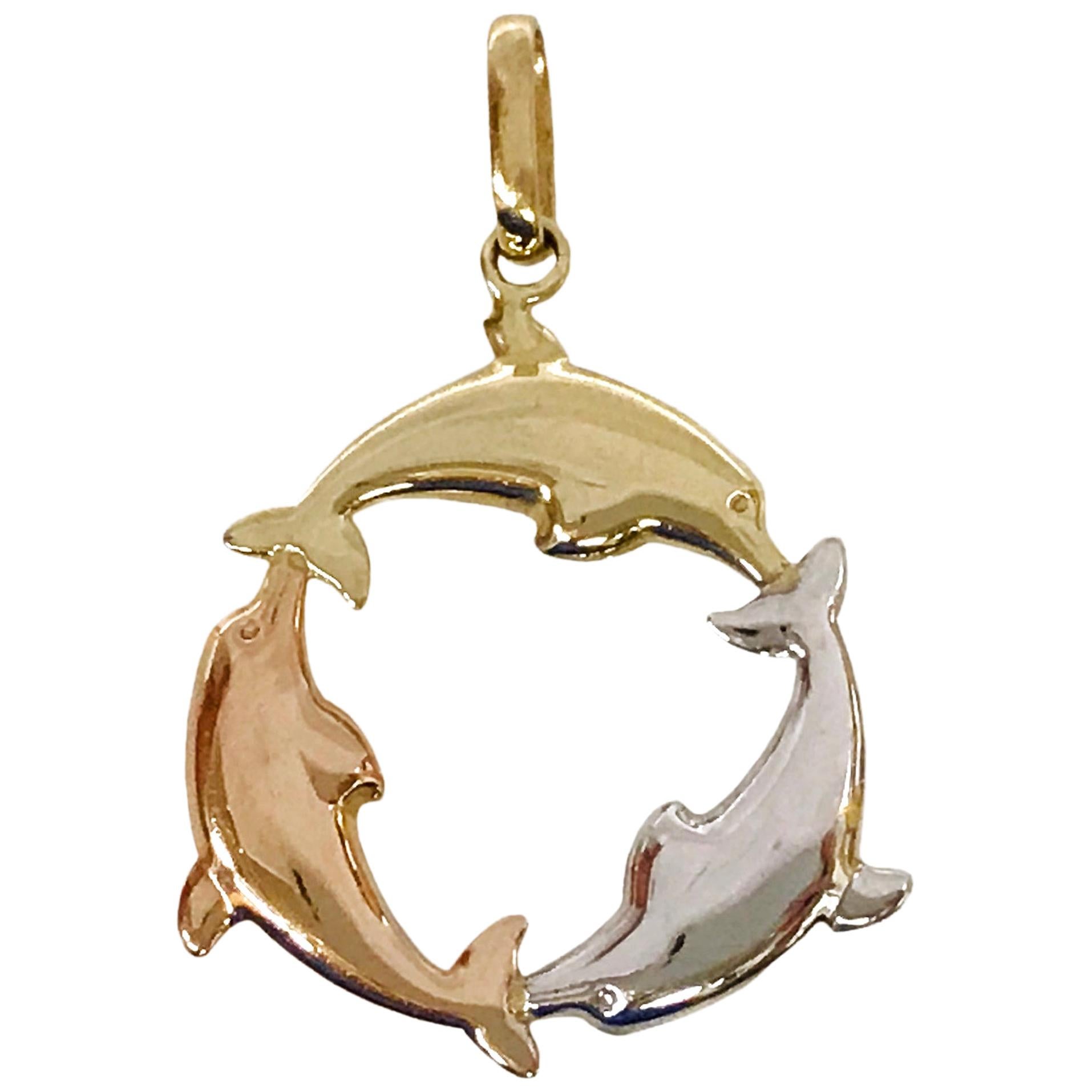 14 Karat Tri-Gold Dolphin Pendant