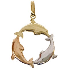 Vintage 14 Karat Tri-Gold Dolphin Pendant