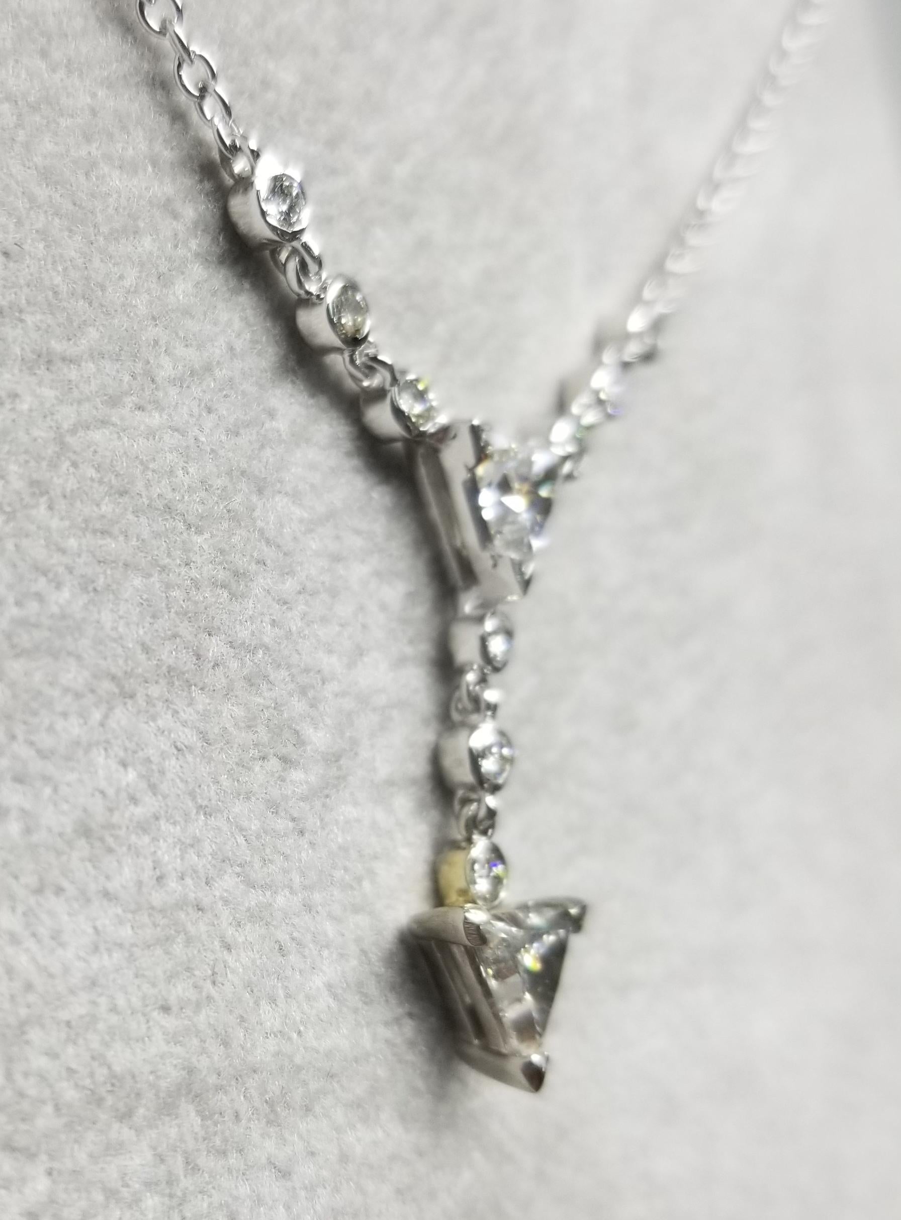 Contemporary 14 Karat Triangle Diamond Dangle Pendant For Sale
