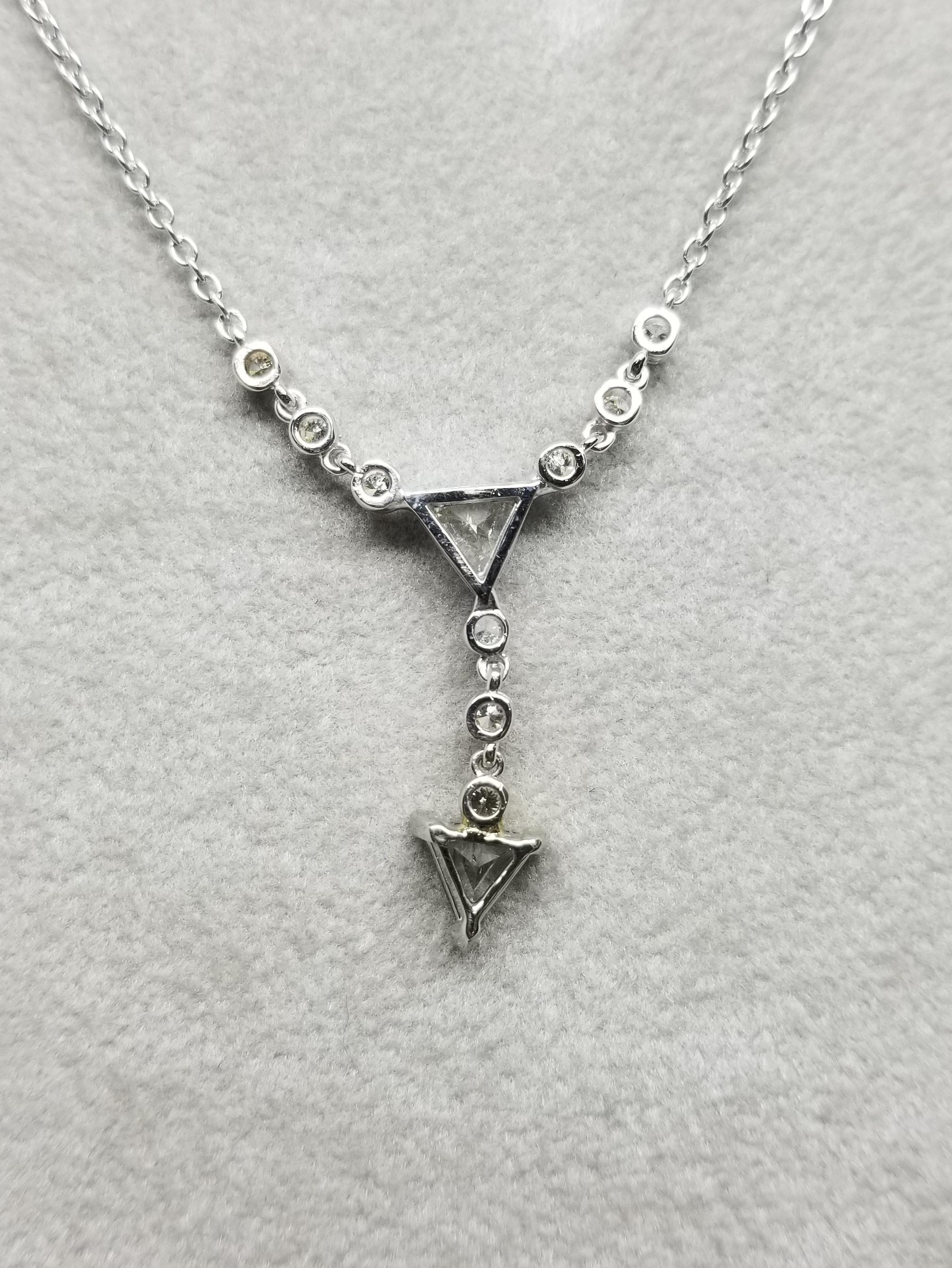 Trillion Cut 14 Karat Triangle Diamond Dangle Pendant For Sale