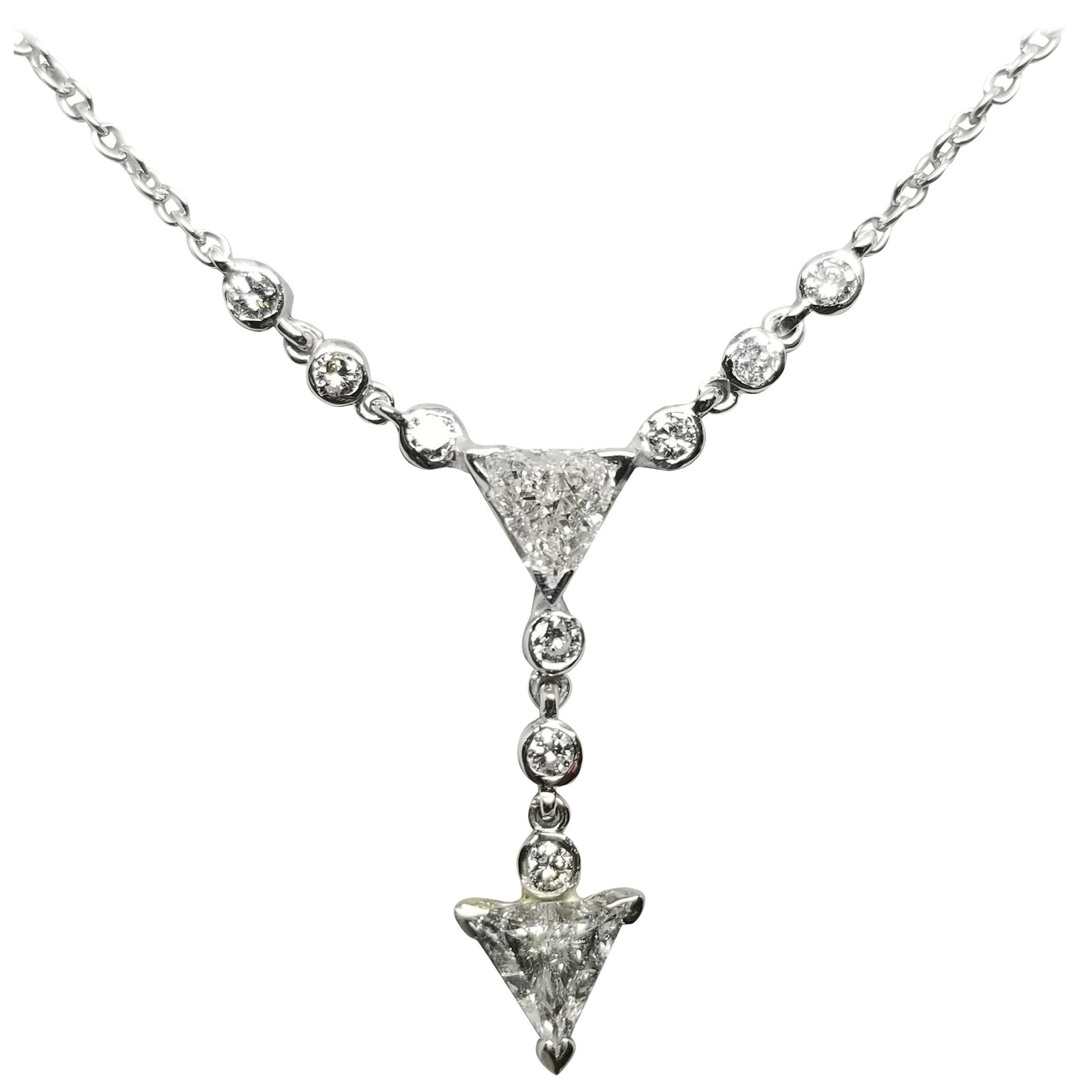 14 Karat Triangle Diamond Dangle Pendant For Sale